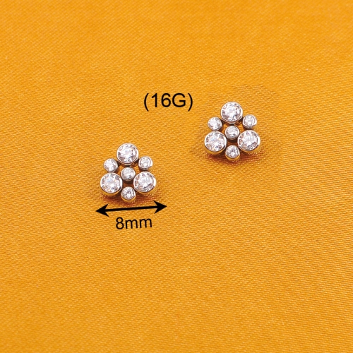 Three large and four small zircons Internal Threaded Piercing Titanium Body Piercing  ASTM F136 Titanium-290