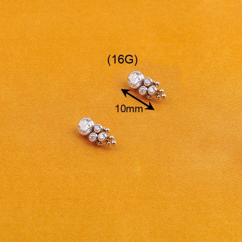 One large and three small zircons Internal Threaded Piercing Titanium Body Piercing  ASTM F136 Titanium-295