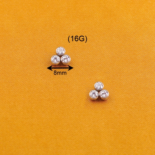 Round Zircon Clover Internal Threaded Piercing Titanium Body Piercing  ASTM F136 Titanium-291