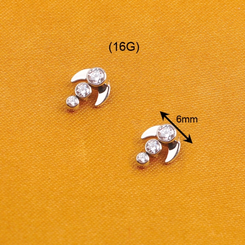 Three Zircons in the Moon Internal Threaded Piercing Titanium Body Piercing  ASTM F136 Titanium-293