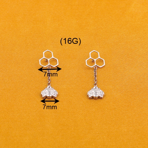 Bees and beehive  Internal Threaded Piercing Titanium Body Piercing  ASTM F136 Titanium ear piercing jewelry-286