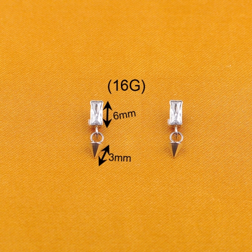 Baguette Zirconia and Cone Pendant Internal Threaded Piercing Titanium Body Piercing  ASTM F136 Titanium-299