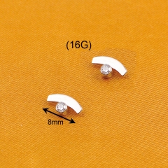 Curved edge zircon Internal Threaded Piercing Titanium Body Piercing  ASTM F136 Titanium-P303