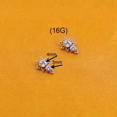 Double round zircon with small beads Internal Threaded Piercing Titanium Body Piercing  ASTM F136 Titanium-P309