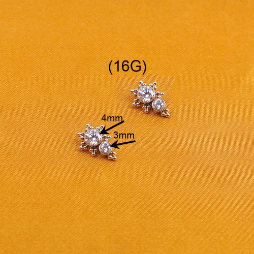 Double round zircon with small beads Internal Threaded Piercing Titanium Body Piercing  ASTM F136 Titanium-P309