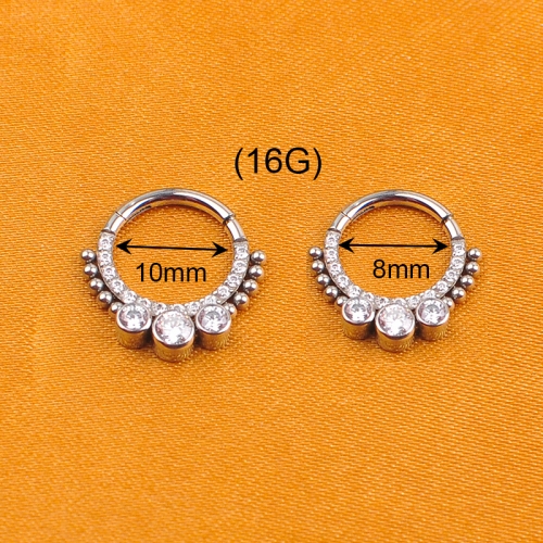 ASTM F136 Ring Jewelry Titanium Hinged Segments Open Hoop Nose Ring Ear Ring Body Piercing with many zircons Jewelry  -W119