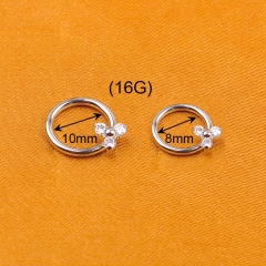 Wholesale Nose segment ASTM F136 Titanium Romantic Prong Set Zircon Ear Conch Women Jewelry Hinged Segment Clicker Ring-W124