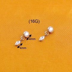 The Round Zircon ang Teardrop Pendant Internal Threaded Piercing Titanium Body Piercing  ASTM F136 Titanium-P313