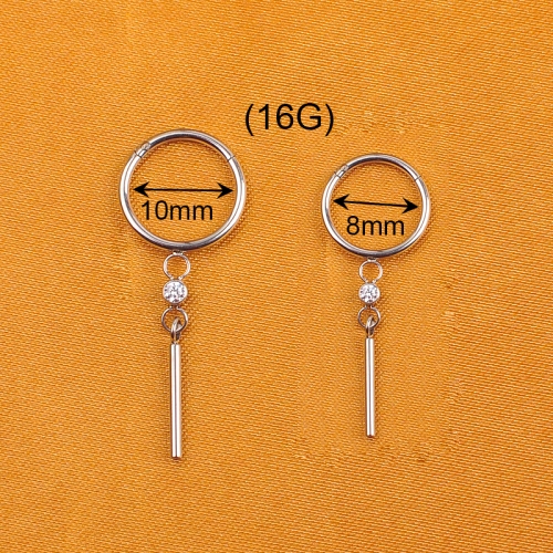 ASTM-F136 Titanium Popular Silver Zoro Cosplay Earrings High Polishing Hinged Septum Clickers  Minimalist Fashionable Dangle Earrings--W126