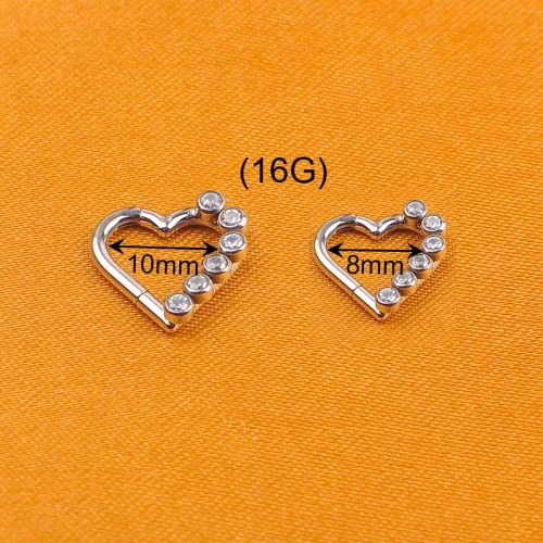 Heart Shaped ASTM-F136 Titanium Nose Septum Ring Seamless Closure Hinge Ear Bone Clips Clicker Piercing Fine Jewelry--W128