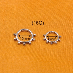 Superstar ASTM F136 titanium septum welding with seven small balls nose body piercing jewelry hinged segment clicker ring--W132
