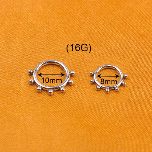 Superstar ASTM F136 titanium septum welding with seven small balls nose body piercing jewelry hinged segment clicker ring--W132