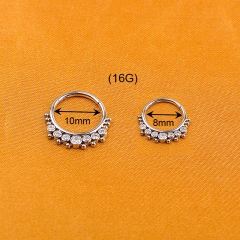 Superstar custom septum inlaid 7 white round zircon and welded with 12 F136  titanium balls nose ring body piercing jewelry--W133