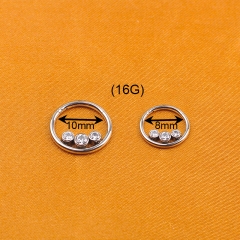 16G ASTM F136 Titanium Bezel Set 3 CZ Steel Hinged Segment Ring Hoop Nose Piercing Hinged Segment Ring--W138