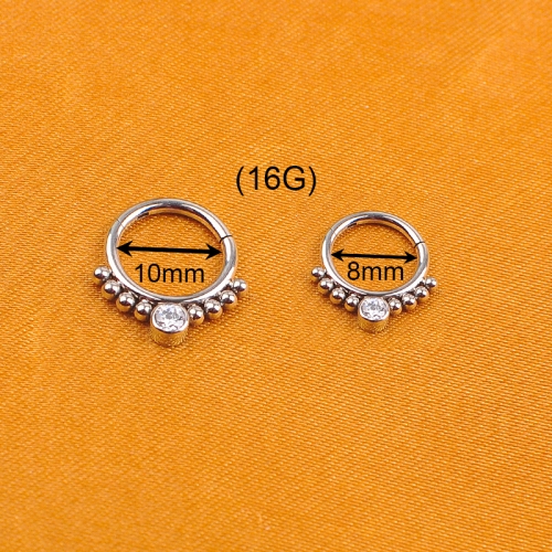 Nine safe piercing supply ASTM-F136 titanium Prevalent Rock Indian Nose Rings CZ Beads Septum Clicker Titanium Body Jewelry --W136