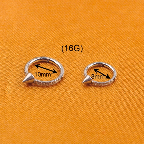 Jewelry ASTM-F136 titanium Fashion CZ Stone Single Spike Mini Huggie Earring. clicker nose ring piercing--W141