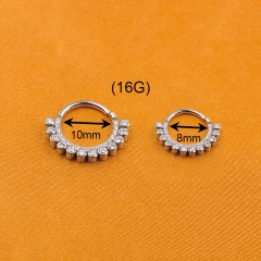 Wholesale Titanium CZ Pave Face With Bezel CZ Line Hinged Segment Ring Fashion Piercing Body Jewelry Nose Hoop Rings--W142