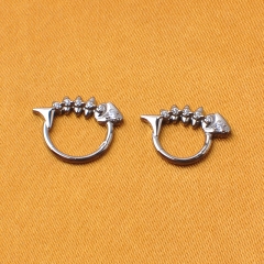 Fashion Titanium Nose Rings Earring Piercing Jewelry Titanium Hinged Segment Ring With CZ Paved Fish Bone Jewelry Wholesale--W162