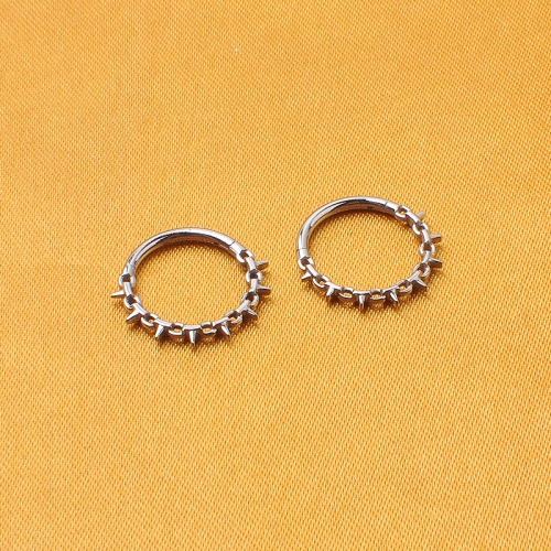 Nine Safe Titanium ASTM F136 Implant Grade Chain With Spike Earring Hoop Hinged Segment Clickers--W189