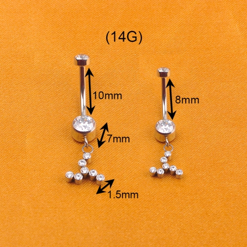 ASTM F136 Titanium Internally Threaded Bezel Set CZ with CZ Hang Belly Button Rings Navel Rings Hot Piercing Jewelry Hoop Zircon--W145