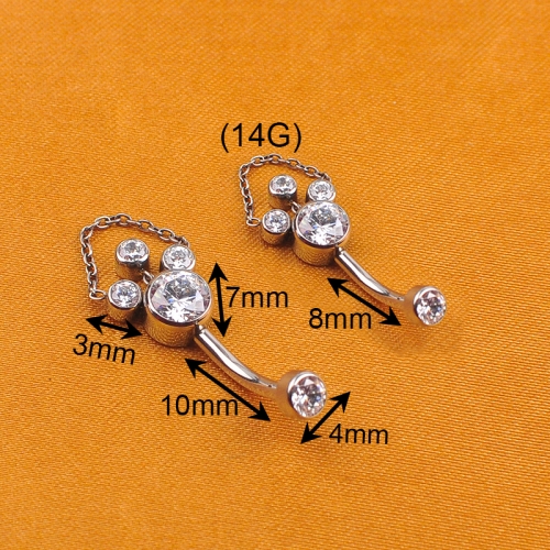 ASTM-F136 titanium Lip piercing Labret jewelry Studs Helix with chain Zircon Earring Tragus Cartilage Piercing Jewelry for men and woman -W148