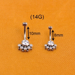 New Titanium Umbilical Nail Piercing Jewelry Gold Silver Color Inset Zircon Diamond Navel Ring Buckle -W150