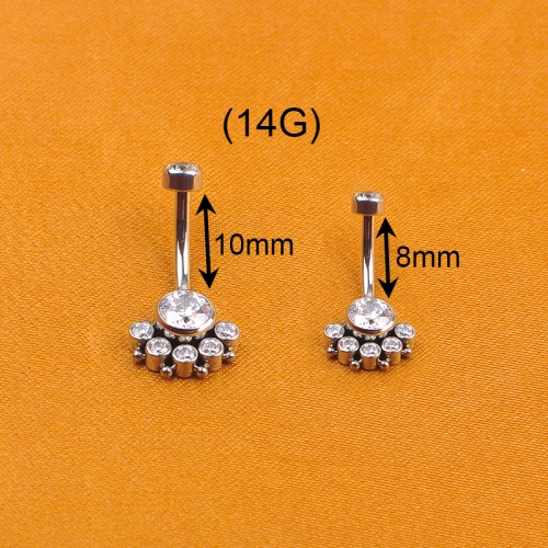 2024 New Titanium Umbilical Nail Piercing Jewelry Gold Silver Color Inset Zircon Diamond Navel Ring Buckle -W150