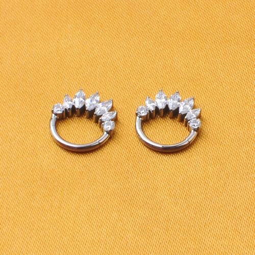 Astm F136 Titanium Marquise CZ Hinged Segment Clicker Titanium Conch Cartilage Earring Piercing f136 piercing--W193