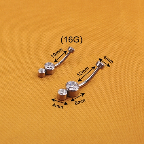 ASTM F136 Titanium Internally Threaded Bezel Set Double CZ Cluster Belly Button Rings Piercing Jewelry -W165