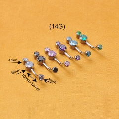 ASTM F136 Titanium Internally Threaded Bezel Set Double CZ Cluster Belly Button Rings Piercing Jewelry -W165