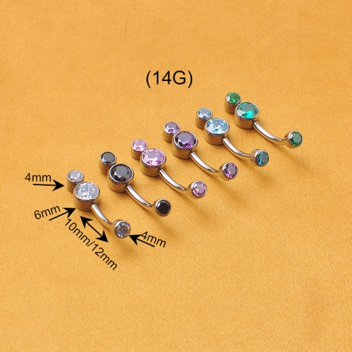 ASTM F136 Titanium Internally Threaded Bezel Set Double CZ Cluster Belly Button Rings Piercing Jewelry -W165