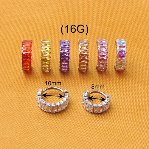 ASTM F136 Titanium nose ring inlay colorful zircons 16G clicker Shiny Punk Style ear tragus conch Body Piercing Jewelry--W152