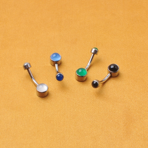 14G High Grade Titanium Internally Threaded natural Agate Navel Ring Belly Bar-W203