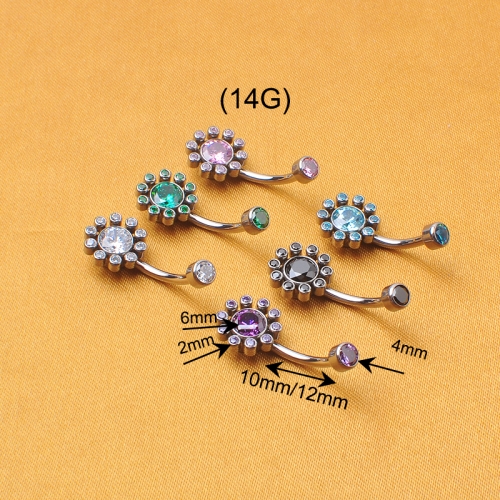 ASTM F136 Titanium Set Multicolor Zircon/Opal Sunflower Belly Button Ring Navel Fashion Jewelry Piercing Jewelry For Women--W199