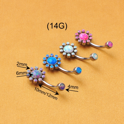 ASTM F136 Titanium Set Multicolor Zircon/Opal Sunflower Belly Button Ring Navel Fashion Jewelry Piercing Jewelry For Women--W200