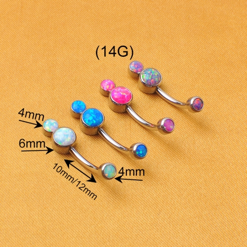 ASTM F136 Titanium Bezel Set 2-synthetic opal Internally Threaded Belly button navel Rings Body jewelry--W206