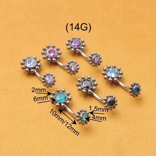 14G ASTM-F136 Implant Grade Titanium Internal Thread CZ Crystal Floating Belly Button Ring--W202