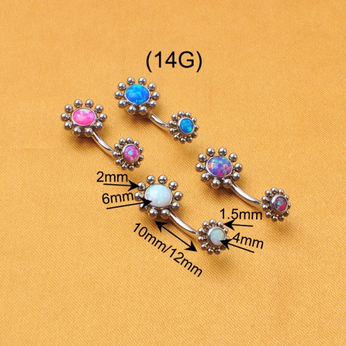 14G ASTM-F136 Implant Grade Titanium Internal Thread Opal Floating Belly Button Ring with 10pcs balls--W201