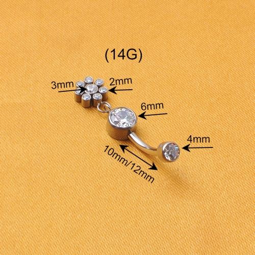 ASTM- F136 titanium jewelry Zircon internally threaded Belly Button navel ring dangle belly ring piercing jewelry--W214