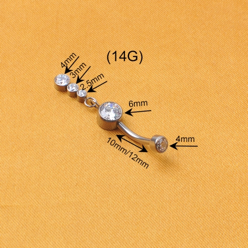 ASTM F136 titanium wholesale luxury 3pcs zircon belly rings waterproof body piercing titanium fine jewelry -W212