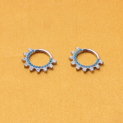 ASTM-F136 titanium silver nose rings septum clicker Blue zirconia rook clicker nose rings for women fine jewelry piercing jewelry--W216