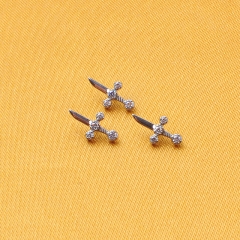 ASTM-F136 titanium New Style Body Jewelry Small Pattern Pointy Cross sword Shape Lip Nails with High quality Zircon Stone--P407