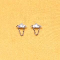 Titanium Chain Linked 3 Baguette CZ Fan Forward Facing 16G Labret Top Lip Ring Helix Earring Wholesale Hot--P448