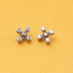 Titanium Labret Studs Ear Nose Internal Threaded & Push in Metal Balls Clusters Set Surrounding Cubic Zircon Studs--P443