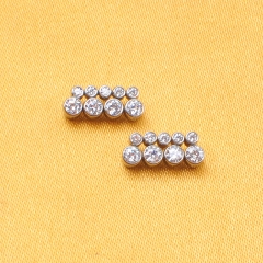 ASTM Titanium Internal Thread Labret CZ Parallel Rectangle Studs Lip Ring Earrings Cartilage Rook Lobe Jewelry--P451