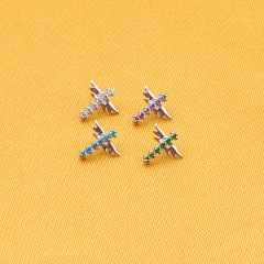 Lovely Design Cross-Shaped Top Earring Labret ASTM F136 Titanium Implant Clear CZ Threaded Body Jewelry Eternal Metal--P457