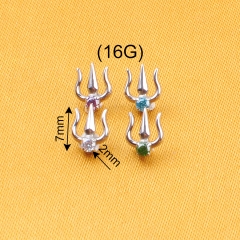 Body Piercing Jewelry Titanium Trident of Poseidon With CNC Set CZ Labret Earring Internally Threaded Helix Earring Wholesale--P459