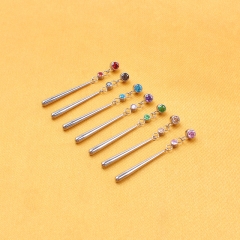 ASTM -F136 Titanium 16G Double Colorful CZ Dangle Ear Tragus Helix Cartilage Stud Charm Drop Earring Piercing Jewelry.--P463