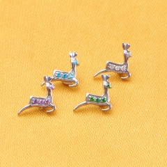 ASTM-F136 titanium Silver color with Colorful Cz Stud Earrings Christmas Gift Diamond Elk Earrings Cute Animal Antler Earrings for Women-P465