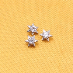 ASTM F136 Titanium Body Jewelry Fashionable CNC Star Ear Stud Nose Rings CZ Zircon Center Internally Threaded Top Labret Wedding--P475